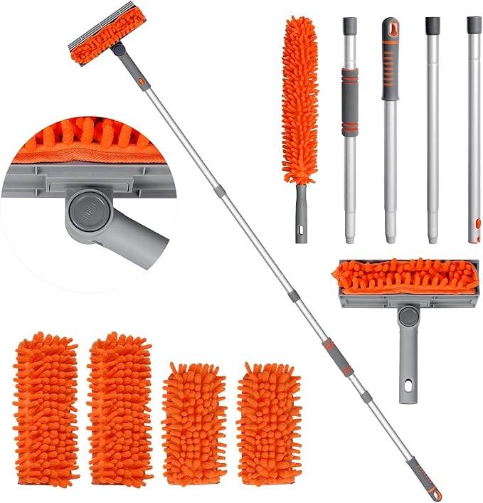 Ceiling Fan Cleaner Duster with 63" Extension Pole, Ceiling Fan Blade Cleaning Tool, Dusters for Cleaning High Ceiling Fan Reusable Chenille Pads for Blind, Baseboard, Wall