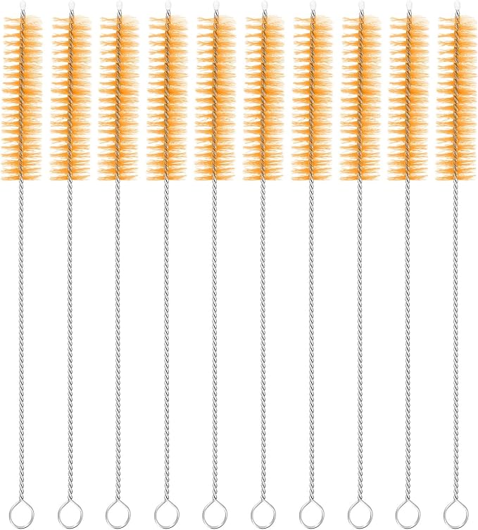 uxcell 10Pcs Drinking Straw Cleaning Brushes, 8" x 5/8" Nylon Bristles Long Straw Brush Pipe Cleaner for Washing Straws Pot Spout, Sippy Cup, Bottle and Tube (Yellow)