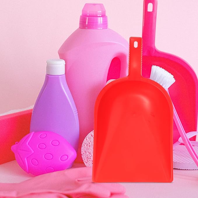 Desktop Dustpan for Table Cleaning, Red Plastic Handheld Dust Pan with Large Capacity, Reusable Kitchen and Home Cleaning Tool