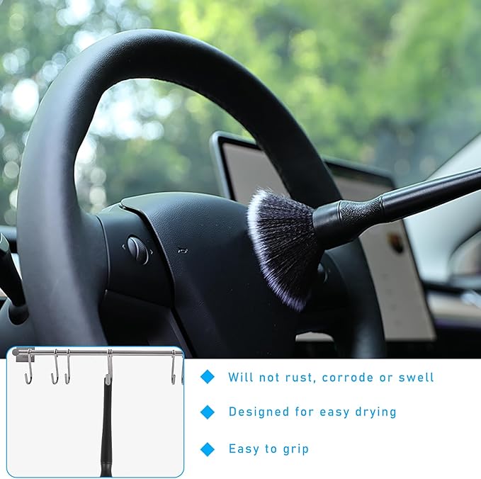 Ziciner Car Detailing Brush, Ultra Soft Car Detail Brush Kit for Elegant Surfaces, Auto Scratch-Free Cleaner Kit for Car Interior & Exterior, Wheels, Dashboard, Engine Bay (Long Handle)