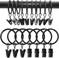 90 Pack Curtain Rings with Clips, Drapery Clips with Rings, Drapes Rings 1.26 in Interior Diameter, Fits up to 1 in Curtain Rod, Black