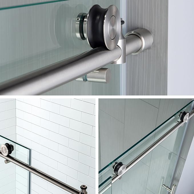 Woodbridge Frameless Bathtub Shower Doors 56-60" Width x 62" Height with 3/8"(10mm) Clear Tempered Glass in Brushed Nickel Finish