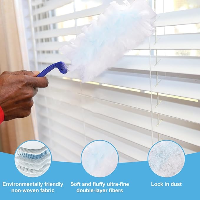 30 Count Duster Refills for Swiffer Duster, Disposable Static Duster Refills Bulk Replacement Head with 1 Handle for Cleaning Home Office Furniture, Blinds