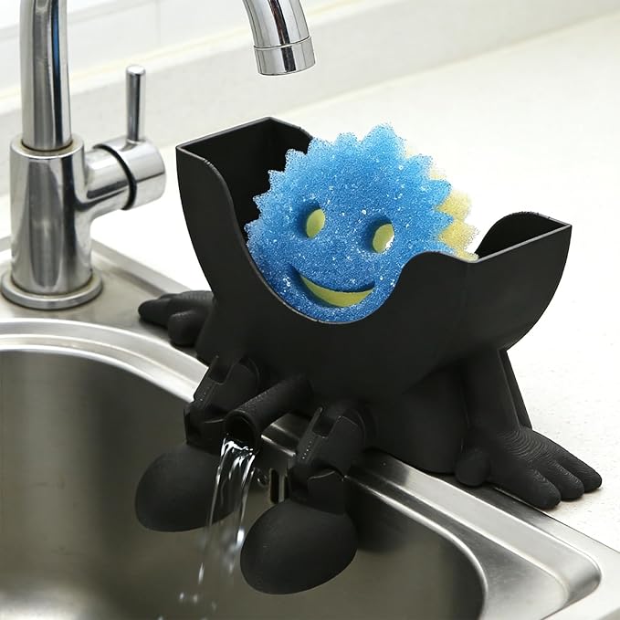 Cute Hanging Sponge Holder,Smiley Face Sponge Holder with Drainage Keeps Your Sponge Dry & Smiling,For Scrub Daddy Holder,Spac-Saving & Quick Drying Sponge Storage Organizer (white)