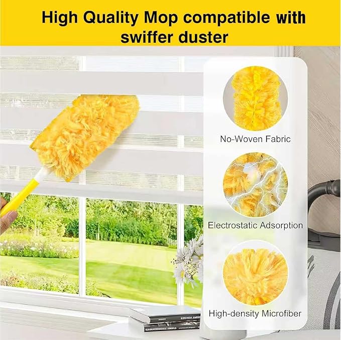 Heavy Duty Duster Refills, Unscented Disposable Dusters Kit for Cleaning Dusting Furniture Blind Ceiling Fan, Electrostatic Lock-Dust Technology 360 Feather Duster，60 Duster Refills and 1 Handle