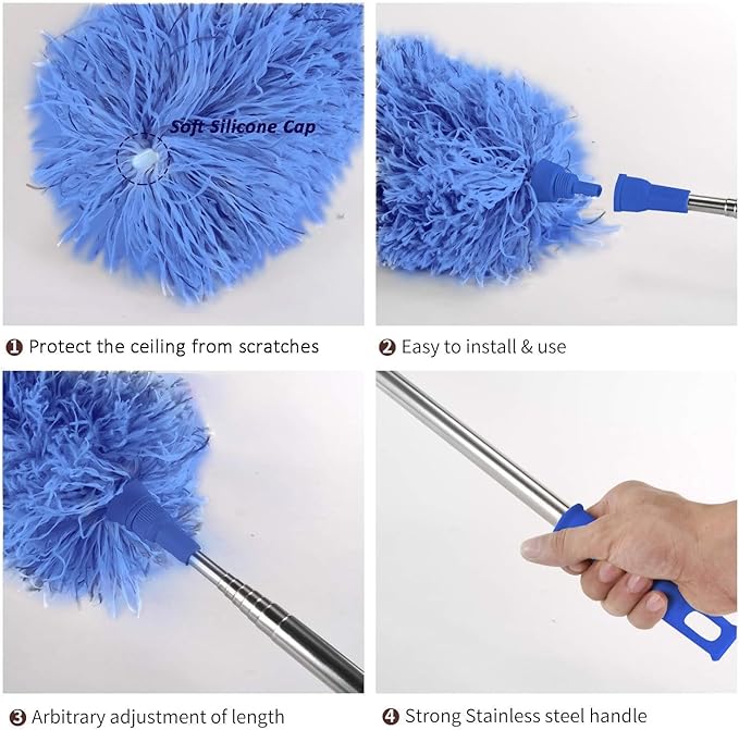 Microfiber Feather Duster Extendable Duster, Scratch-Resistant Cover, Bendable Washable Head & Long Handle Dusters for Cleaning Ceiling Fan, High Ceiling, Blinds, Furniture & Cars (1)