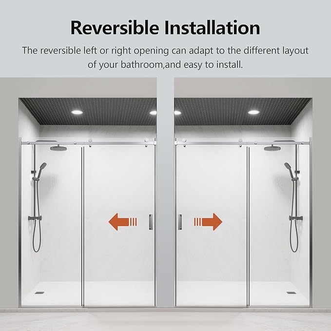 56-60" W x 74" H Frameless Shower Doors, Bathroom Single Sliding Shower Glass Doors with 5/16" (8mm) Clear SGCC Tempered Glass and Stainless Steel Handle, Reversible Installation, Chrome