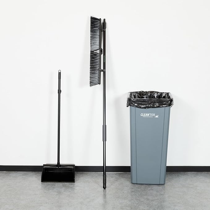 Restaurantware-Clean Tek Professional 23.62 Inch Push Broom, 1 Heavy-Duty Broom with 59â€ Handle - Medium Bristles, 2 Handle Attachment, Wooden, Commercial Use, for Deck, Garage, Yard, Patio