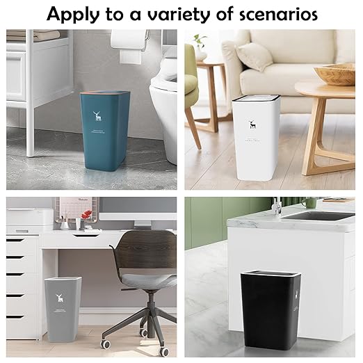 XPIY Trash Can with Lid, 2 Pack 4 Gallons/15 Liters Garbage Can with Press Top, Small Trash Can Dog Proof, Plastic Trash Bin, Waste Basket for Bathroom|Kitchen|Bedroom|Office (1, Blackwhite)