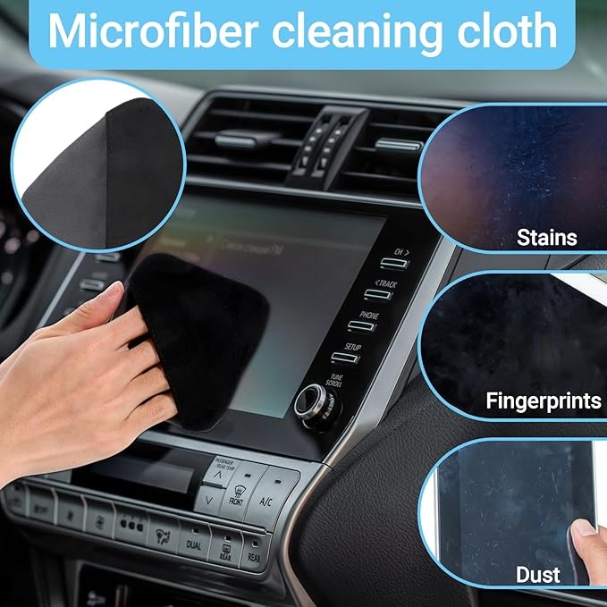 2Pcs Car Touch Screen Cleaner Cloth,4.2"×4.2" Square Microfiber Car Screen Cleaner,Black Auto Screen Cleaning Pad Car Interior Cleaner Wipes for Vehicle Dashboard LCD Display