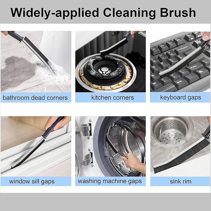 2 Pcs Hard Bristle Crevice Cleaning Brush - Crevice Cleaning Brushes for Household Use, Multifunctional Corner Gap Cleaning Brush Tool Grout Cleaner Brush for Kitchen Bathroom Window Track