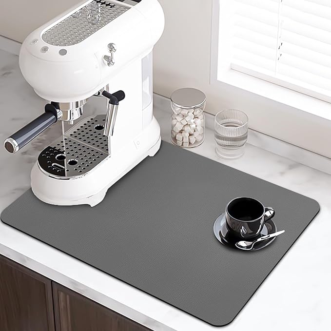 LOPNUR Kitchen Dish Drying Mat, 18"x16" Small Dish Drying Mats for Kitchen Counter, Super Absorbent Dish Drying Pad, Diatomite Coffee Mat Heat Resistant Mat with Anti-slip Rubber Backed, Grey