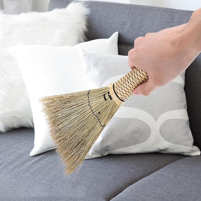 Toyvian Handmade Woven Straw Broom Small Cleaning Broom 26cm Mini Corn for Indoor Sweeping Bedroom Sofa Carpet Cleaning Accessory