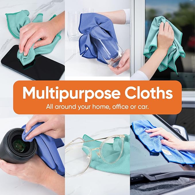 Superio Microfiber Glass Cleaning Cloth, Mirror & Window Miracle Cloth Lint & Streak Free, Washable, Large Eco-Friendly for Electronics, Cars, Tv Screens, Glasses...