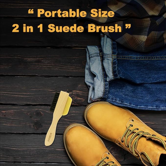 Wilkins Suede Shoe Cleaner Brush - Yellow Rubber Suede Eraser with Soft Bristle Brush for Suede Cleaner and Nubuck Brush