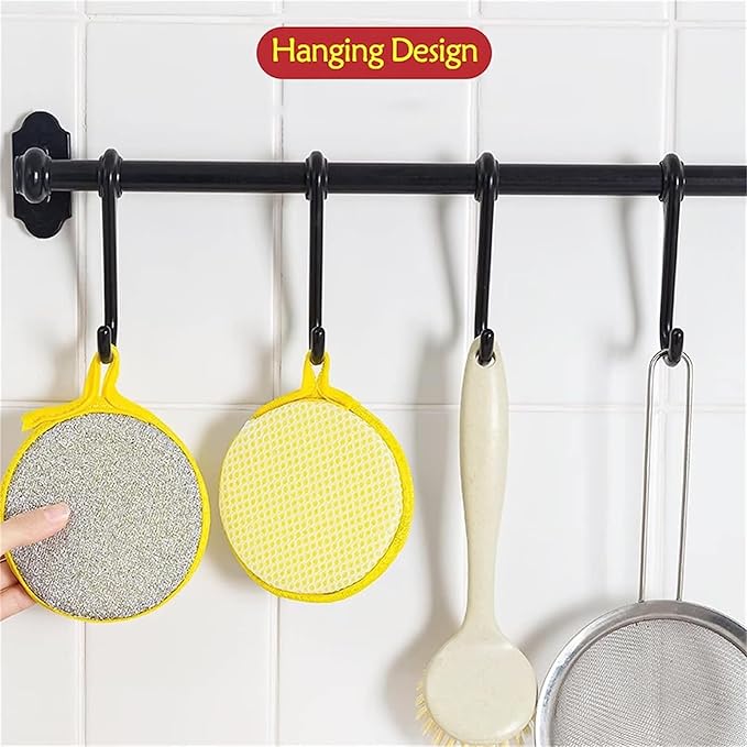 Dual-Sided Dishwashing Reusable Sponge for Kitchen Round Non-Scratch Scrub Sponges for Dishes, Pots and Pans 5 Pack