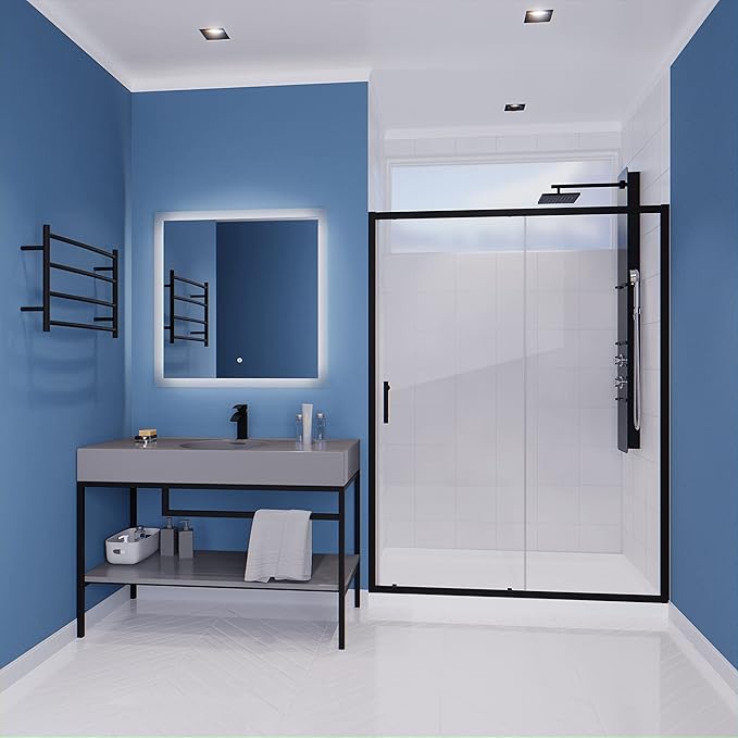 ANZZI 72 x 60 inch Framed Shower Door in Matte Black | Halberd Water Repellent Glass Shower Door with Seal Strip Parts | Easy Glide Rollers Sliding Shower Door | SD-AZ052-02MB