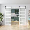 SmartStandard 60 x 84 in (Double 30×84 Door) Glass Barn Door with 10FT Sliding Hardware Kit & Handle, Pre-Drilled Ready to Assemble, Waterproof PVC Coating, 5-Panel Glass, White