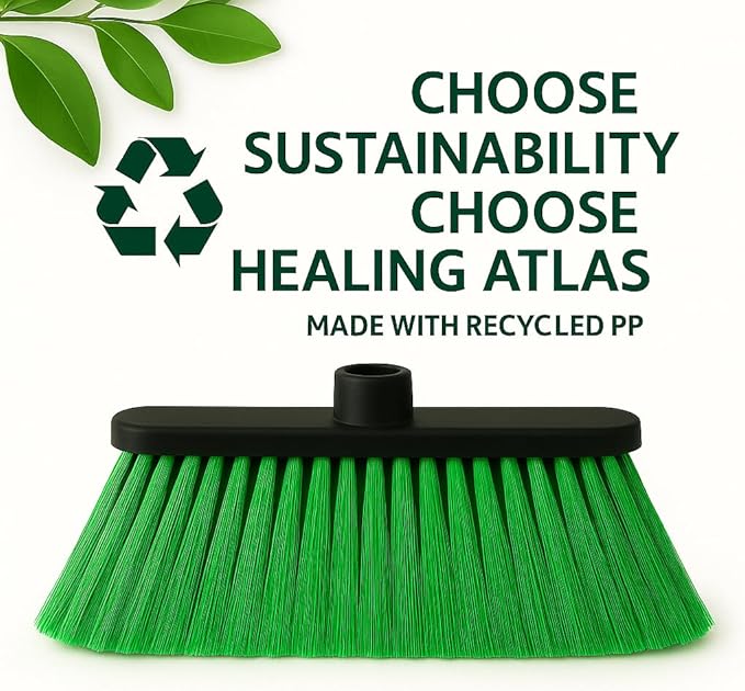 ALMA Apple Green 14" Soft Sweep Broom Head – Lightweight Flagged Bristles – 7/8" Universal Thread – Recycled PP(Apple-Green, ALMA)