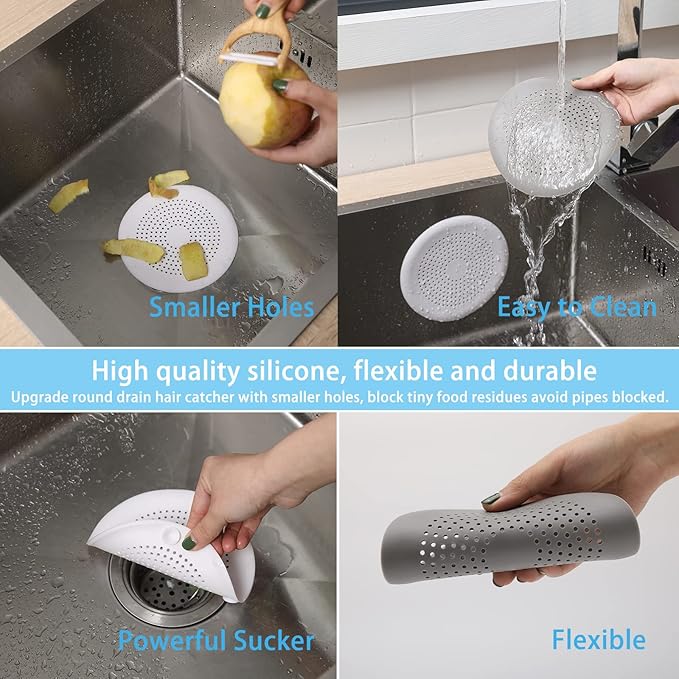 2 Pack Drain Hair Catcher Durable Silicone Hair Stopper Shower Drain Covers Easy to Install and Clean Suit for Bathroom Bathtub and Kitchen （White）
