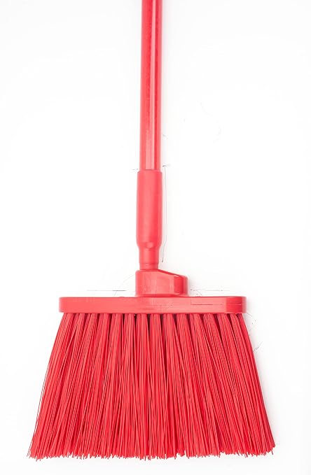 SPARTA 41083EC05 Plastic Color Coded Broom, Unflagged Bristles, Long Broom With Angled Head For Small Debris Cleaning, 56 Inches, Red