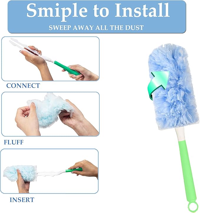 Heavy Duty Duster Refill for Swiffer Duster, Disposable Dusters Kit for Cleaning Dusting Furniture Blind Ceiling Fan, Multi Surface 360 Feather Dusters(25) +1 Handle