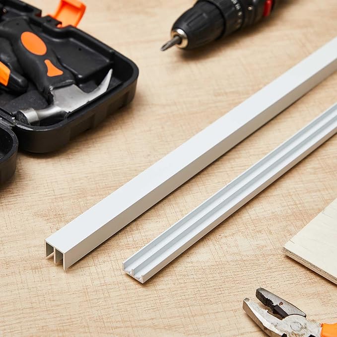 Landical 2 Set 3 ft White Aluminum Sliding Door Track Set for 1/4" Thick Panels Closet Glass Doors Cabinet Window Aluminum Alloy Metal Sliding Track