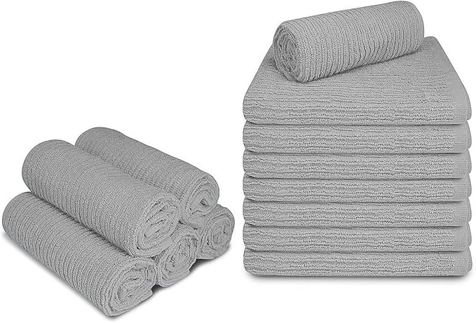Softolle Bar Mop Towels, Pack of 12-16x19 Inches - 100% Cotton Super Absorbent Towels, Multi-Purpose for Home and Bar Cleaning (Silver Grey)