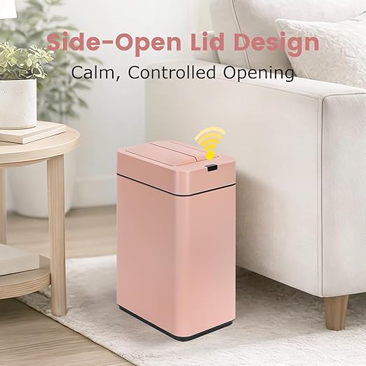 Sensor Trash Can with Butterfly Lid 2.6 Gallon Rectangular Automatic Garbage Can, Stainless Steel Trash Bin, Slim Waterproof Wastebaskets with Lid Soft Close for Under Counter, Pink