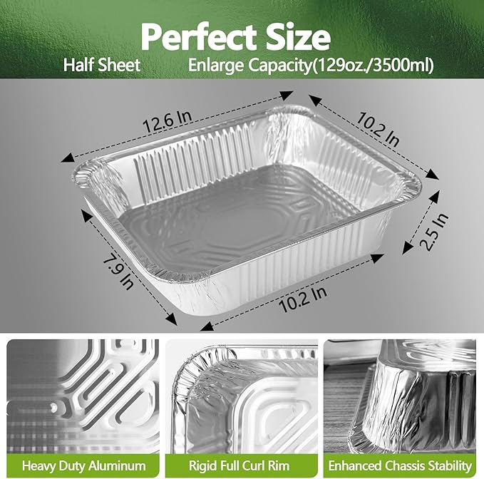 Thickened 10 Pack Heavy Duty Aluminum Pans, 9x13 Aluminum Foil Pans Disposable, Half Size Steam Table Foil Baking Tray for Cooking, Baking, Roasting & Chafing, Carton Packaging