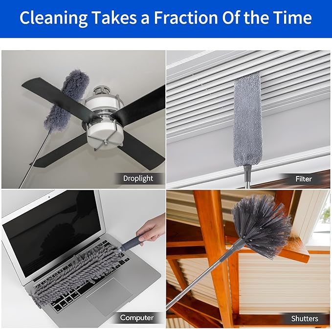 Duster with Extension Pole,Ceiling Fan Cleaner Duster Set of 6, Telescopic Cobweb Feather Duster 100 Inch,Ceiling Fan Duster, House Cleaning Tool Set