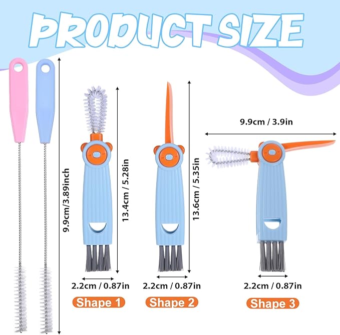3 in 1 Cup Lid Cleaning Brush Set with Straw Cleaning Brushes, 3 Pcs Portable Cup Cleaner Brush, Multifunctional Cleaning Brushes Set for Tight Spaces, Bottle Gaps, Travel Mugs