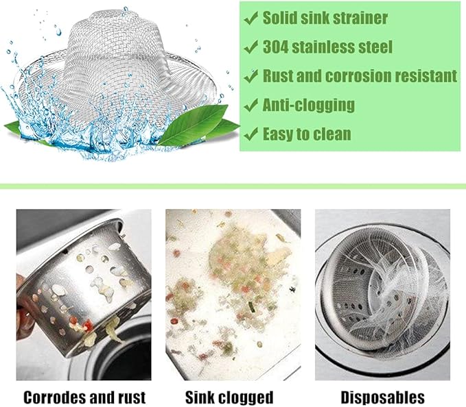 10pcs Mesh Sink Strainer, 4.5" Diameter Stainless Steel Slop Basket Filter Trap, Metal Kitchen Drain Strainer, Hair Basket Drain - Fits Most Kitchen Sinks, Bathroom Sinks,Shower Drains,Floor Drain