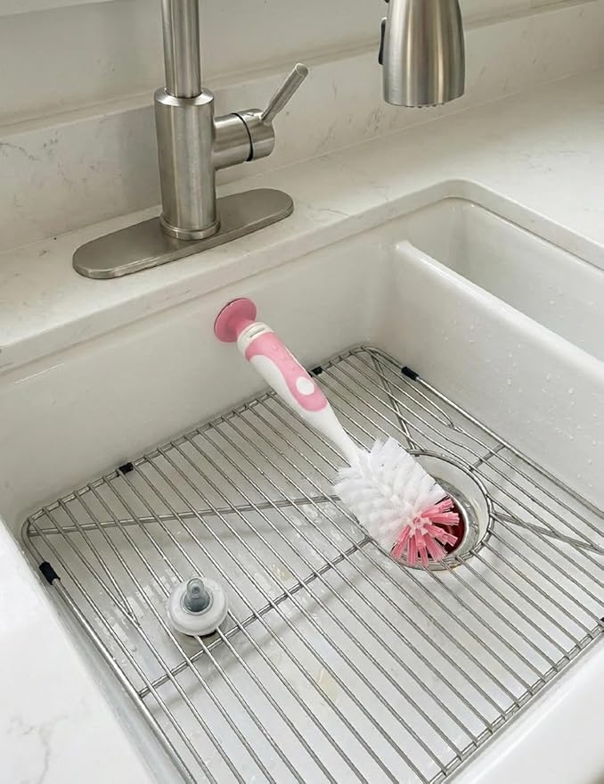5 in 1 Bottle Cleaner Brush Set with Nylon and Silicone Bottle Brush, Straw Brush, Bottle Brush with Nipple Cleaner and Suction Cup, Cup Lid Cleaner Brushes Kit, BPA-Free (Pink)