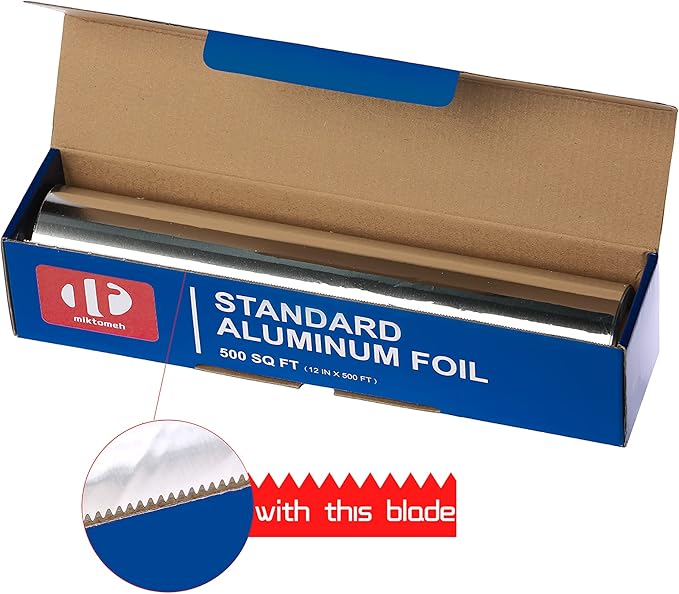Standard Aluminum Foil - 12" x 500 SQ FT - for Grilling, BBQ, Cooking, Food Preservation & Storage, Commercial & Kitchen Use