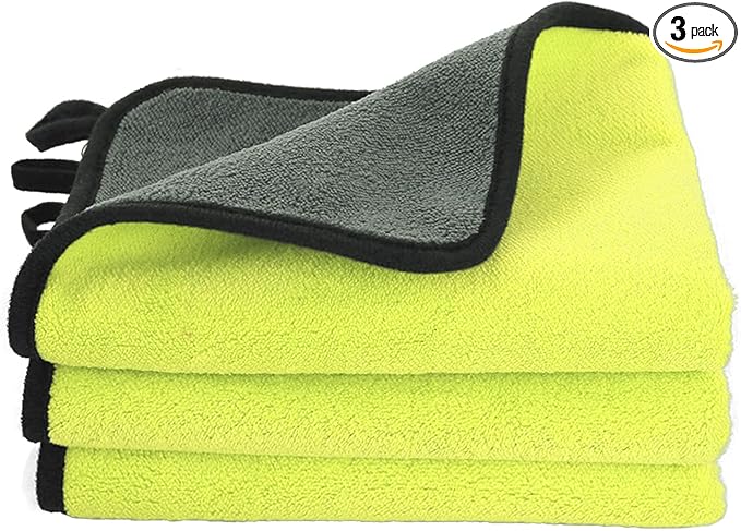 Hovom 3PCS Car Microfiber Towels, 23.62"×11.81" Lint-Free Microfiber Towels for Cars Wash Drying, Super Absorbent Cleaning Cloths, Reusable Washing & Detailing Towel, Car Cleaning Supplies (Yellow)
