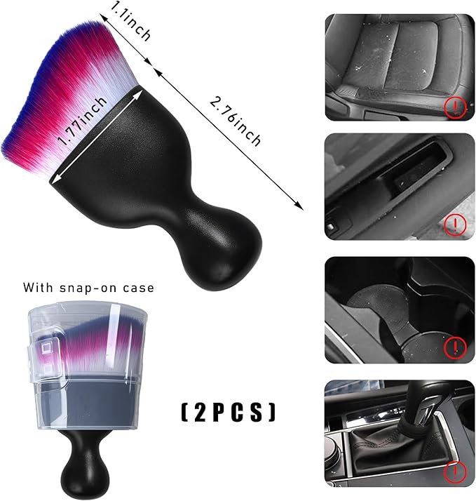 2PCS Car Interior Dust Brush, Soft Scratch Free Auto Detailing Brushes, Universal Vehicle Interior Cleaning Tool for Automotive Dashboard, Air Vents, Leather (White & Red & Blue)
