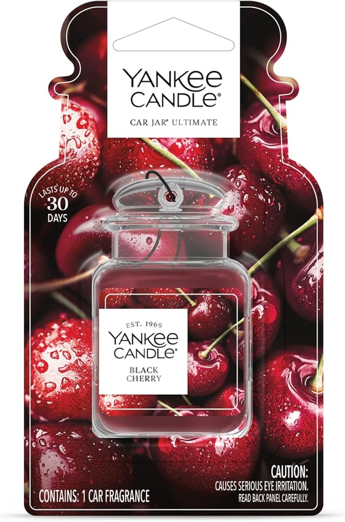 Yankee Candle Car Jar Ultimate Black Cherry, Up to 30 Days Continuous Fragrance, True-to-Life Scent, Essential Oils, Ideal for Cars and Small Spaces