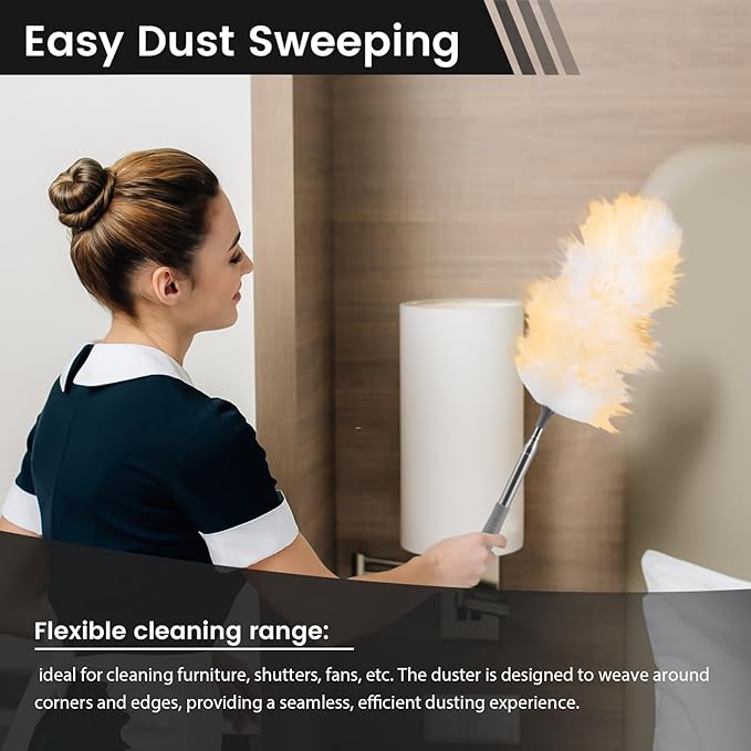 2Pcs Extendable Lambswool Duster Lightweight Ceiling Cleaning Lambswool Duster with Stainless Steel Pole for Ceiling Cabinet