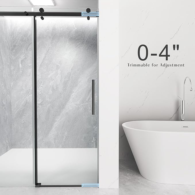 Frameless Sliding Shower Door 44-48" W x 72" H, 5/16" (8mm) Heavy Duty Tempered Glass, Matte Black Finish, Single Sliding Walk-in Shower Glass Door, Reversible Installation, Smooth & Quiet Gliding