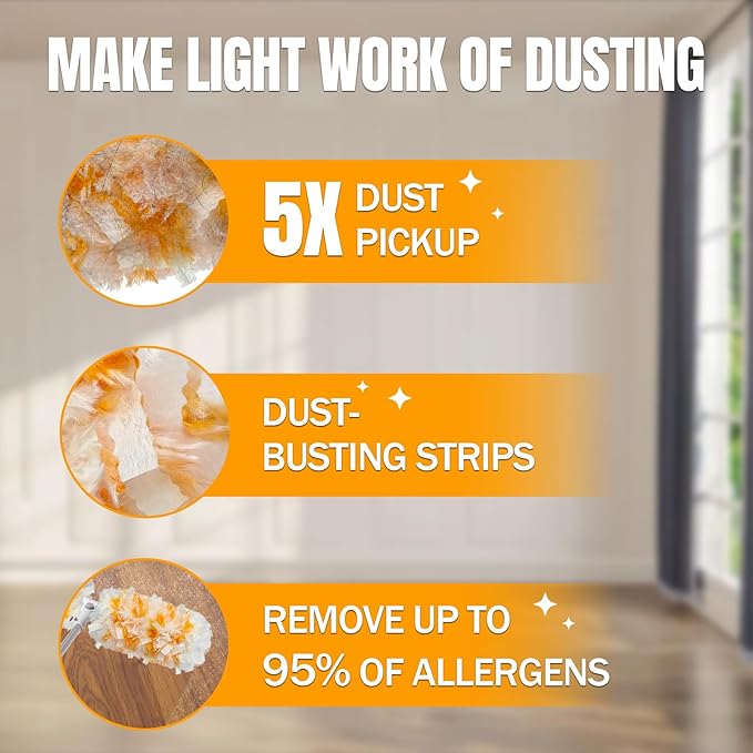 Gelibo Duster Kit with 6 ft Super Extendable Handle, 360° Rotating Ceiling Fan Duster with Locking Mechanism, Compatible with Swiffer, 5 Refills for Efficient Dusting in Hard-to-Reach Places