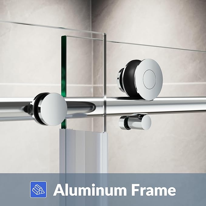 SUNNY SHOWER Frameless Shower Door 60" W x 72" H, Single Sliding Shower Glass Door, 5/16" Tempered Glass, Bathroom Sliding Door in Chrome Finish