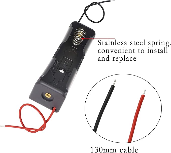 PNGKNYOCN 18650 Battery Clip 1 Slots 3.7V Plastic 18650 Battery Storage Box Case with Black and Red Wire Leads YOUCHENG for 18650 Battery with Connect Lead(5-Pack)