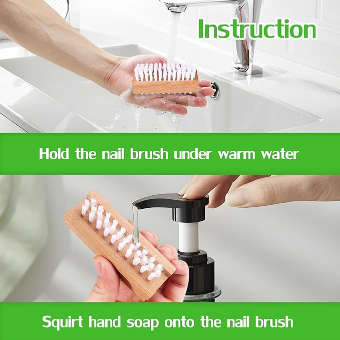 2 Pack Non-Slip Wooden Hand & Nail Brush,Dual-Sided Fingernail Scrub Brush for Deep Cleaning Nails,Hands & Feet Heavy Duty Mechanic Hand Brush with Stiff Bristles and Molded Beech-wood Grip