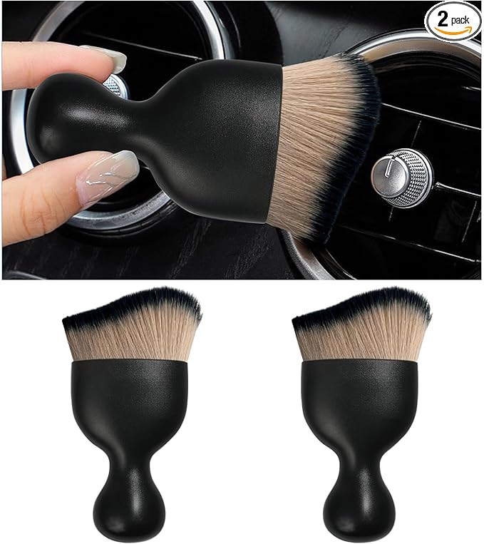 2PCS Car Interior Dust Brush, Soft Scratch Free Auto Detailing Brushes, Universal Vehicle Interior Cleaning Tool for Automotive Dashboard, Air Vents, Leather (Brown & Black)