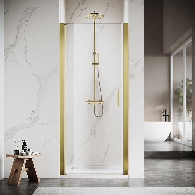 Glass Shower Door 29.5-31" W x 72" H, UCALAFEE Frameless Pivot Shower Door with 1/4" (6mm) SGCC Clear Tempered Glass, Waterproof Seal, Easy Clean & Anti-Fog Coating, Reversible Design, Brushed Gold
