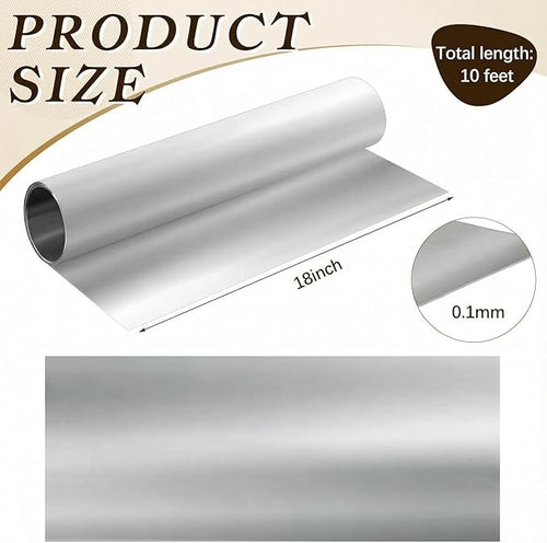 1 Roll Widen Aluminum Metal Crafts DIY Foil 18 Inch x 10 ft x 0.1 mm Thick for Art Project Aluminum Flashing Roll Wide Sheet Multipurpose Metal Sheets for DIY and Crafting Projects (Silver)