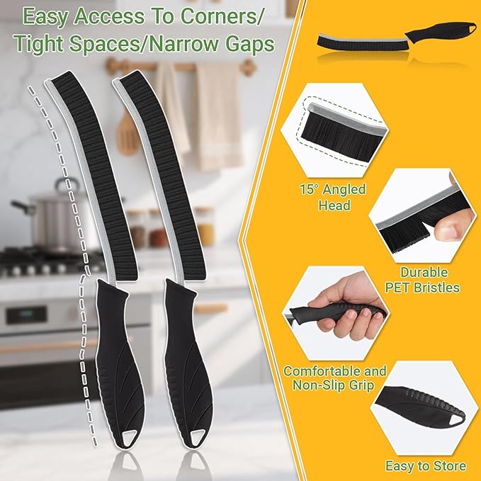 Mini Mop and Cleaning Brush Set, Foldable Self-Squeeze Sponge Mini Mop & Hard Bristle Crevice Cleaning Brush for Small Spaces, Tight Spaces, Gaps, Grout Cleaning, Kitchen, Bathroom, Desktop