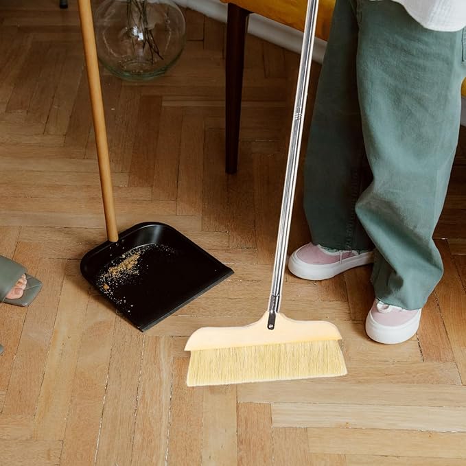 Anti-Static Broom Soft Bristle Brush Sweeping Brooms for Kitchen Bedroom Bathroom Wooden Handle