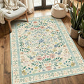 Floral Rug for Entryway, Bedroom, 3x5 Washable Area Rug, Green Vintage Boho Throw Rugs, Non Slip Low Pile Carpet forkitchen,Bathroom, Girls Kids Room and Nursery Room(Light Green 3x5ft)